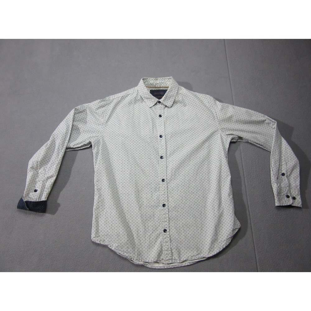 Gentlemen's Outfitters Shirt Mens Large White Blue Geometric Flip Cuff Polka Dot